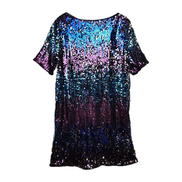 Shein Sequins Dress Women's 8/10 Purple/Blue/Black Knee-Length Short Sleeves - Picture 2 of 7